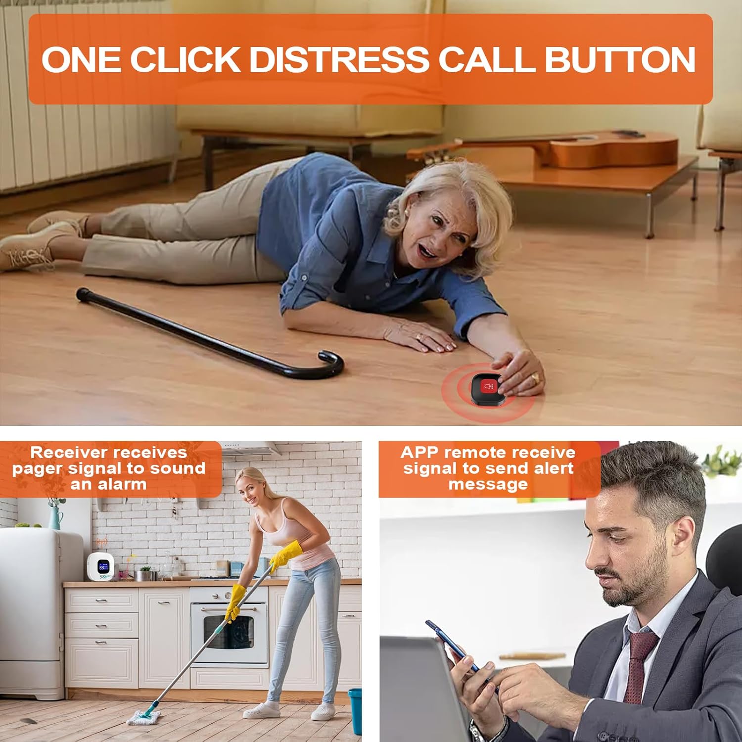 Wireless Caregiver Pager with Smart Call System & Call Buttons for Elderly Monitoring, Life Alert System for Seniors, 2 SOS Panic Button 1 Receiver