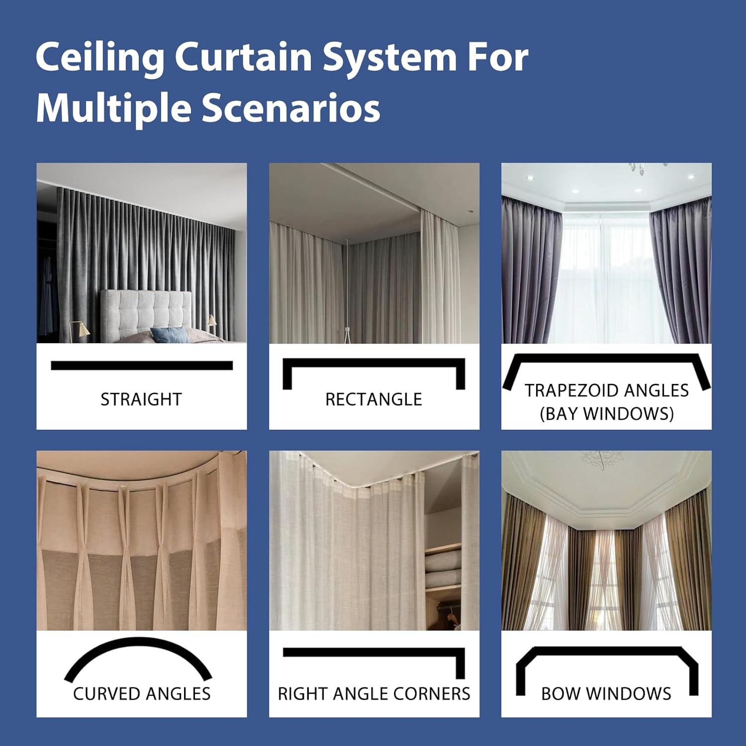 Room Divider Ceiling Mounted Curtains Track Sets Extra Wide Blackout Curtain Flexible Tracks for Bedroom Privacy Partition Separator, 1 Panel Black Drape and White Rail, W8.3 x H9ft