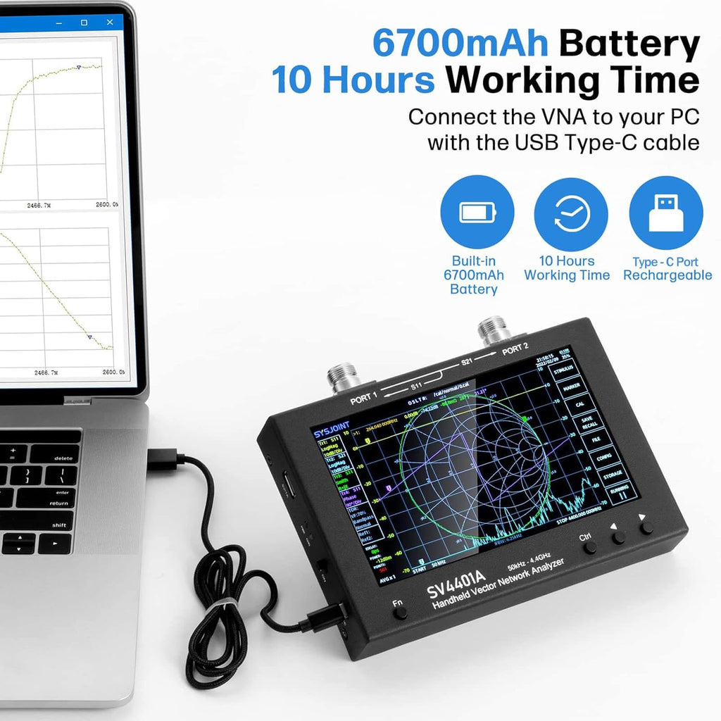 AURSINC 7inch NanoVNA SV4401A Vector Network Analyzer, 50KHz-4.4GHz Antenna Analyzer with 6700mAh Battery 8GB Storage Measuring S Parameters, Voltage Standing Wave Ratio, Phase, Delay, Smith Chart