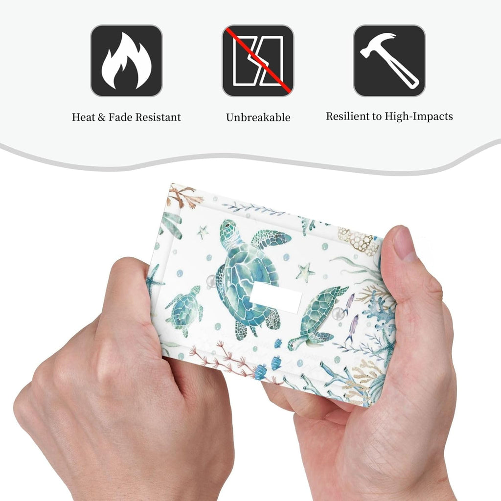 Sea Turtle Ocean Starfish Fish Coral Pearl Decorative Light Switch Cover 1 Gang Single Toggle Device Electrical Faceplate Switchplates Decorator Outlet Wall Plate for Bathroom Kids Room Decor