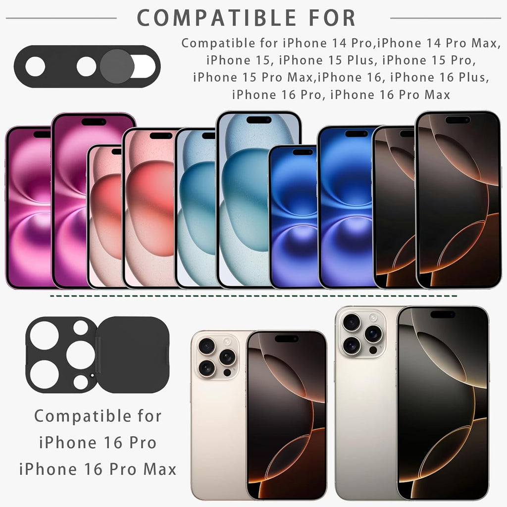 Front Camera Cover Compatible for iPhone 16Pro /16 Pro Max with Rear Lens Cover,Protect Privacy and Security But Not Affect Facial Recognition(2Pack)-2025 Updated Version