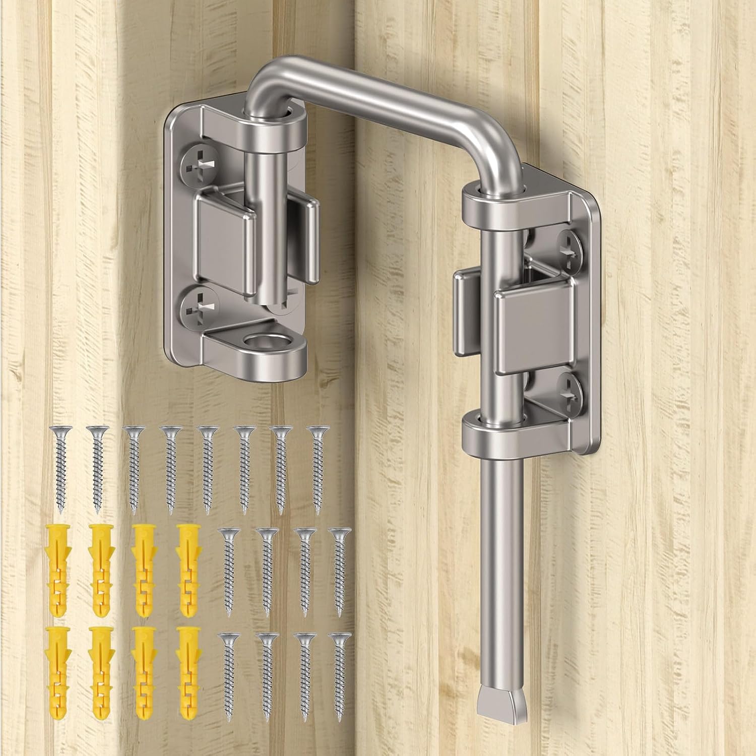 Sliding Door Loop Lock, 90/180 Degree Stainless Steel Patio Door Latch for Sliding Barn/Single/Double Opening Gate, Shed, Closet, Window, Fence - Home Security Loop Latch (Silver-1PC)