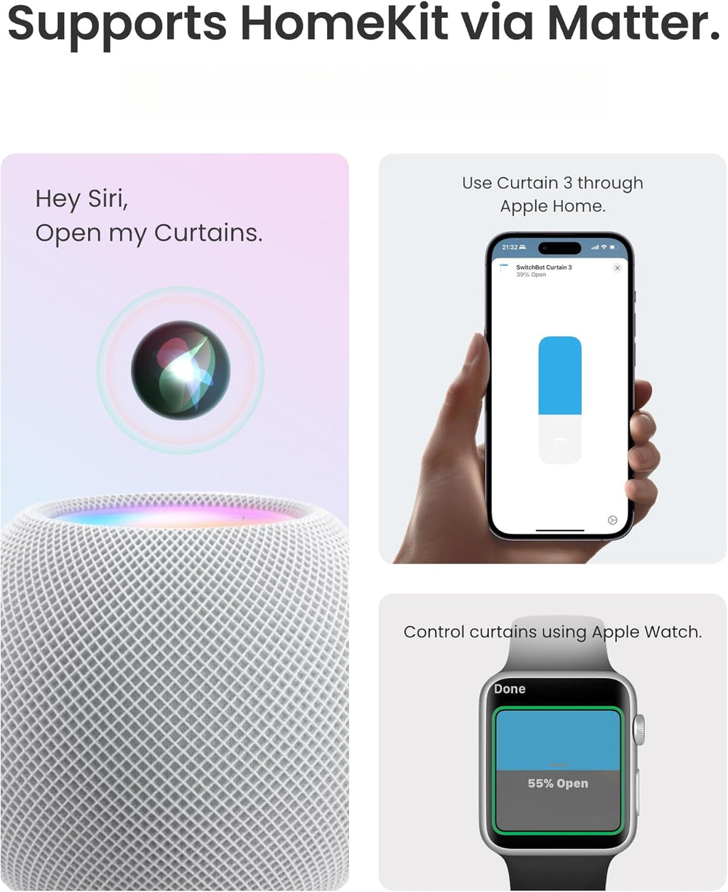 SwitchBot Smart Automatic Curtain Opener with Solar Panel - Bluetooth Remote Control with App/Timer, High-Performance Motor,Add SwitchBot Hub to Compatible with Alexa, Google Home, HomeKit