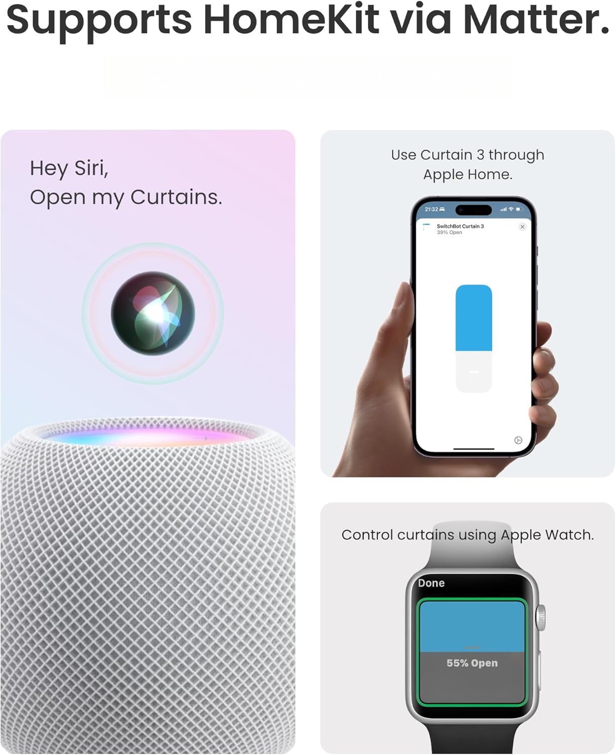 SwitchBot Smart Automatic Curtain Opener with Solar Panel - Bluetooth Remote Control with App/Timer, High-Performance Motor,Add SwitchBot Hub to Compatible with Alexa, Google Home, HomeKit