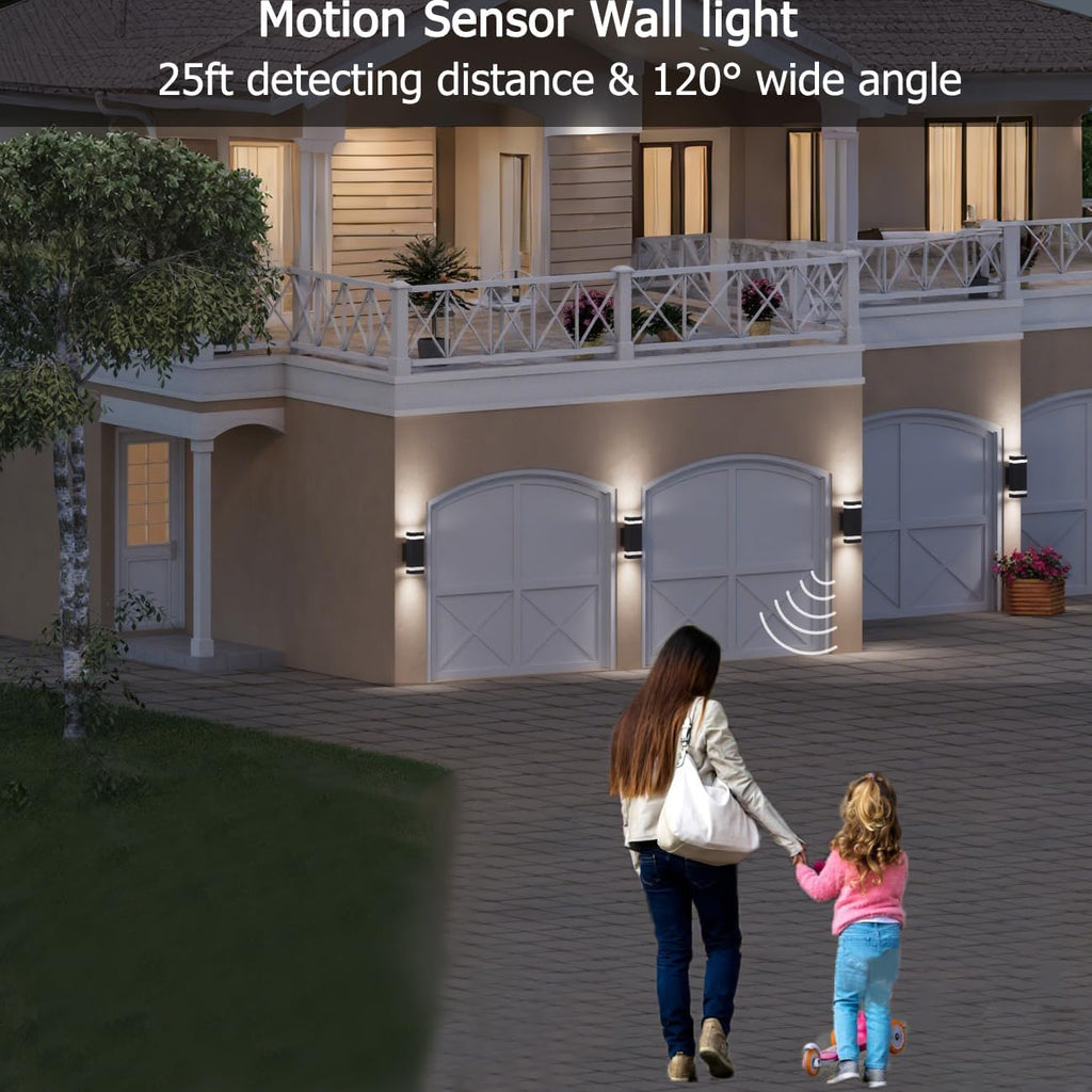 Motion Sensor Outdoor Wall Lights, Dusk to Dawn Exterior Light Fixtures with 3 Modes, Modern Up Down Wall Sconce, Waterproof Aluminum Porch Light for Garage, Patio, Front Door – Matte Black