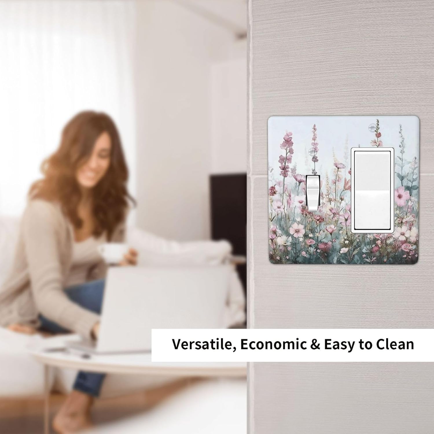 Pink Floral Watercolor Botanical Wildflowers Outlet Covers 1 Toggle 1 Rocker Combination Decorative Wall Plate Electrical Switch Plates Light Switch Cover Plate For Bed Room Living Room Decor