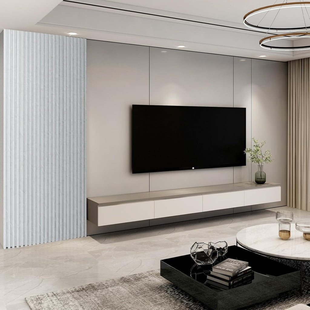 Art3d 8-Pack WPC Slat Wall Panel for Interior Wall Decor, Decorative Fluted Accent Wall Covering Panel for Living Room Bedroom TV Background Office, 96 x 6 Inch - Slate