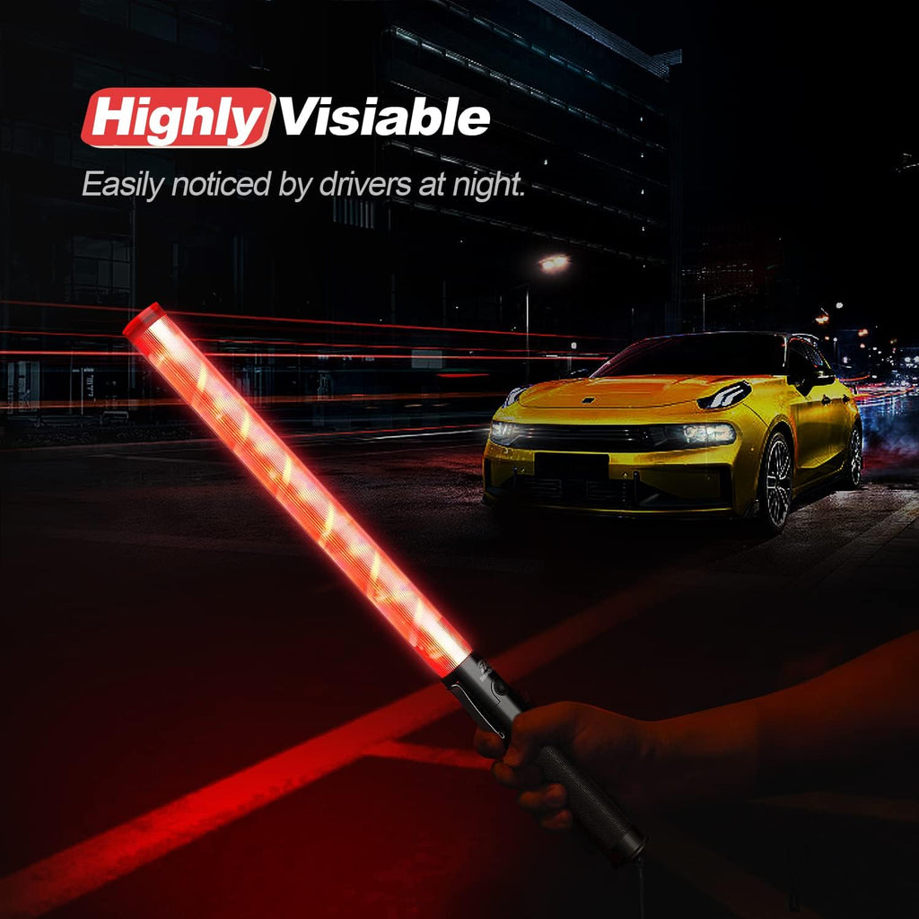 RoadHero 1 Pack Traffic Wand, 21 Inch Led Traffic Control Baton, Safety Light Wands with 2 Flashing Modes, Air Marshaling Signal Wand with Side Clip for Airport, Parking, Car Directing