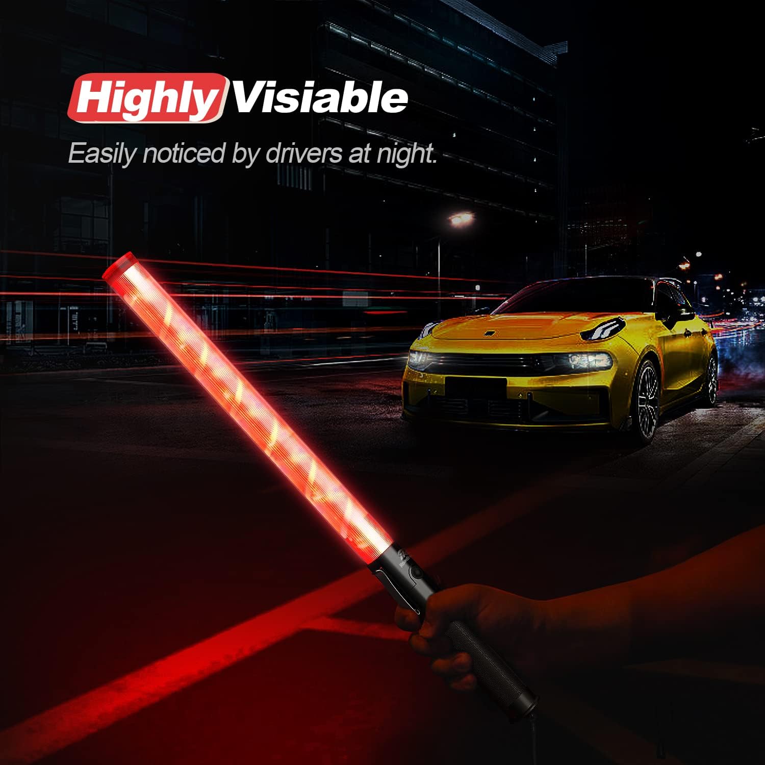 RoadHero 1 Pack Traffic Wand, 21 Inch Led Traffic Control Baton, Safety Light Wands with 2 Flashing Modes, Air Marshaling Signal Wand with Side Clip for Airport, Parking, Car Directing