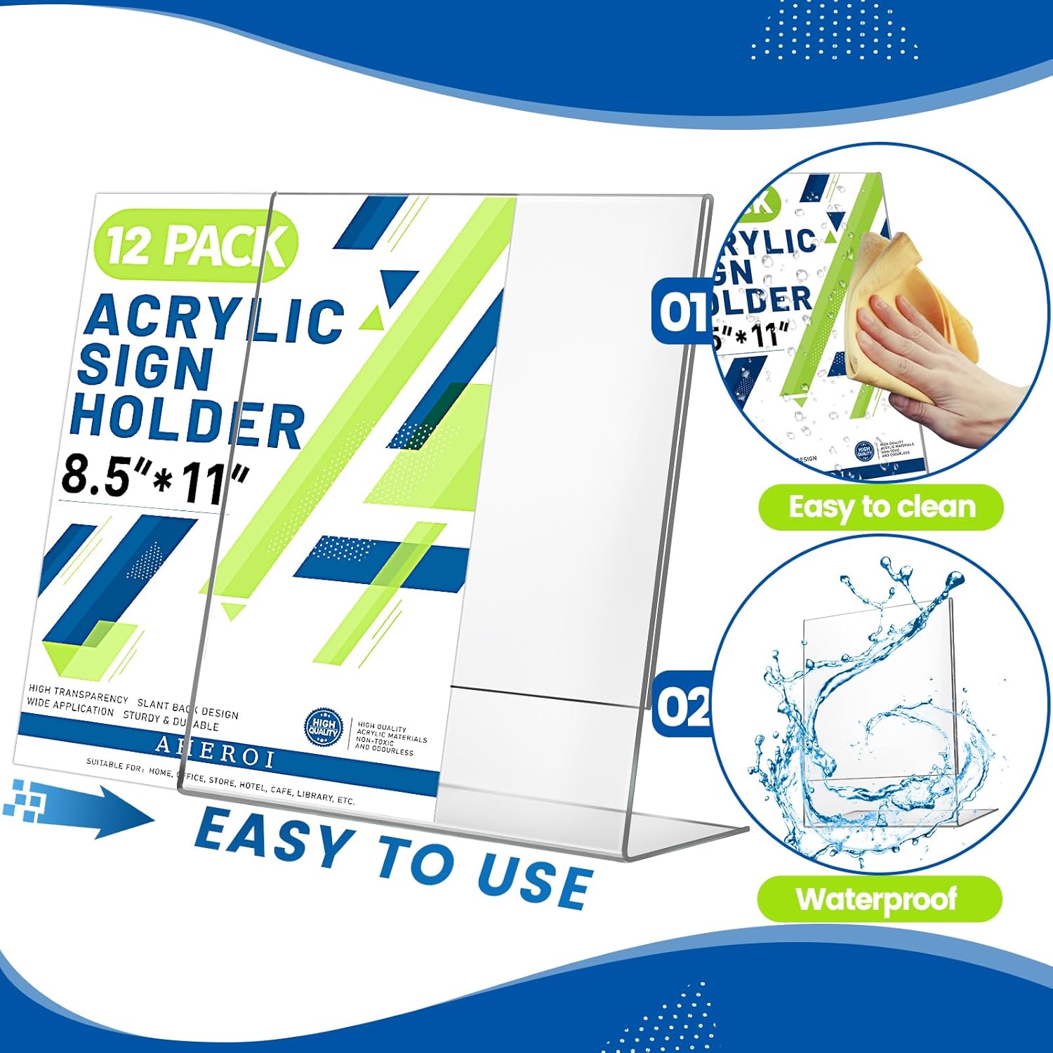 Aheroi 12 PCS Acrylic Sign Display Stands - 8.5 x 11, Clear Plastic Sign Holders for Paper Displays, Home Office Supplies