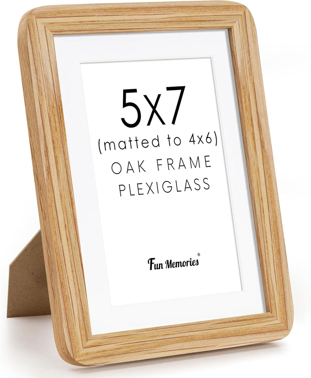 5x7 Picture Frame, 5 by 7 Photo Frames for Wall & Tabletop Display, Solid Oak Wood Frames with Plexiglass, 5x7 Frame Matted to 4x6, Light Wood 5 x 7 Gallery Wall Frame set, Natural Oak Color, 1 Pack