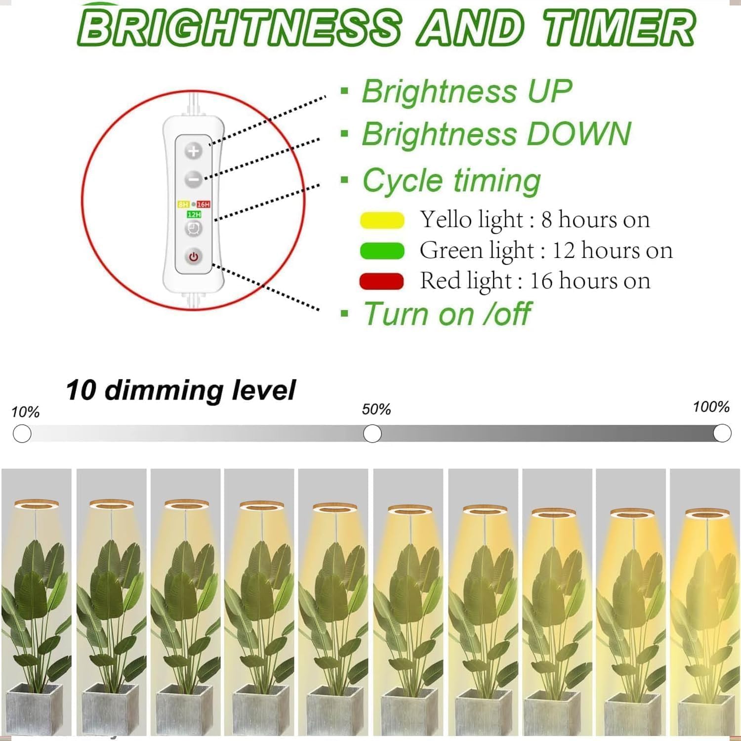 yadoker Plant Grow Light, LED Growing Light Full Spectrum for Indoor Plants,Aluminum Wood Grain Plant Lights,Height Adjustable, Automatic Timer, 5V Low Safe Voltage