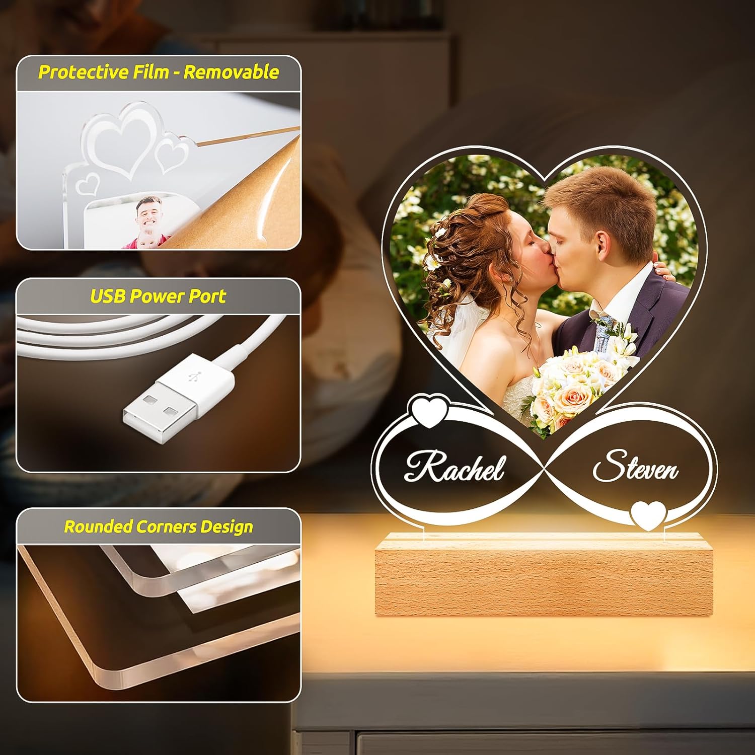 Personalized Engagement Wedding Gifts for Couples 2025, Custom Picture Frames, Customized Photo Frame, Personalized Anniversary Wedding Valentines Day Gifts for Women Men Her Him Wife Husband