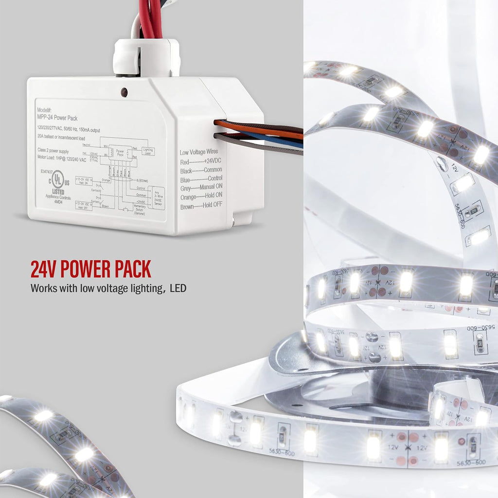 ENERLITES Ceiling Sensor Low Voltage Power Pack for Low Voltage Sensor and Package, Self Contained Power Supply Relay System 120~277V AC to 24V DC, MPP-24, New Model, White