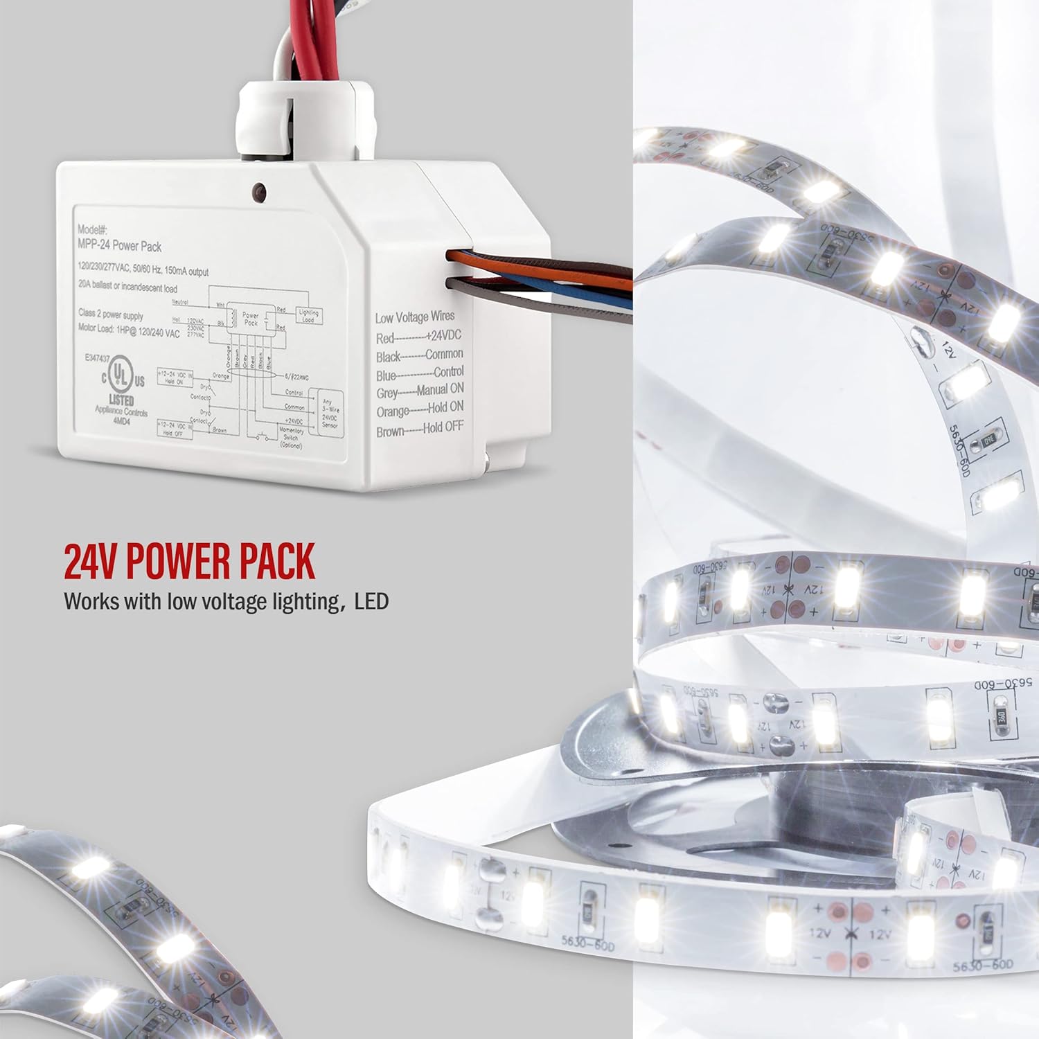 ENERLITES Ceiling Sensor Low Voltage Power Pack for Low Voltage Sensor and Package, Self Contained Power Supply Relay System 120~277V AC to 24V DC, MPP-24, New Model, White