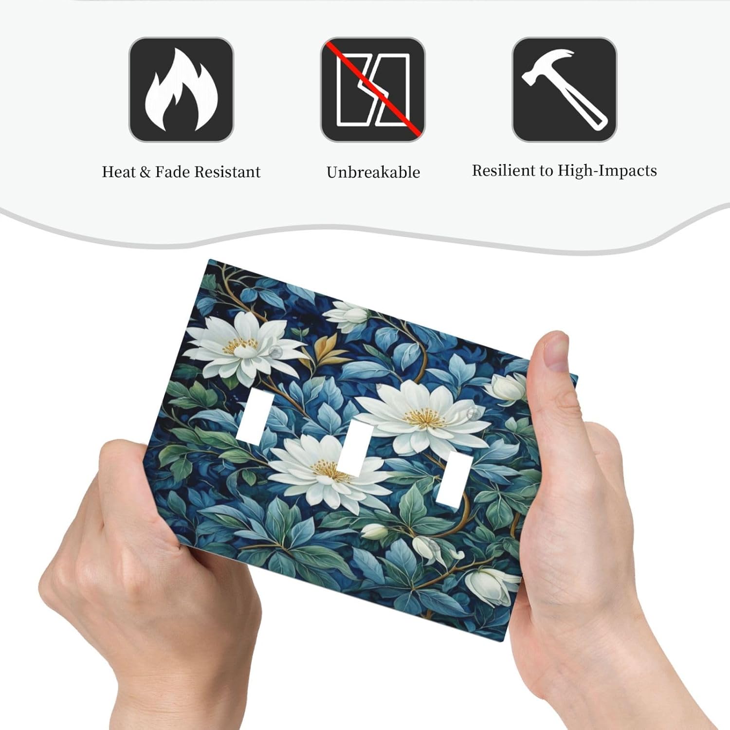 White Flowers Green Leaves Light Switch Covers 3 Gang Triple Toggle Wall Plate Decorative Switchplate Electrical Faceplate for Farmhouse Living Decor