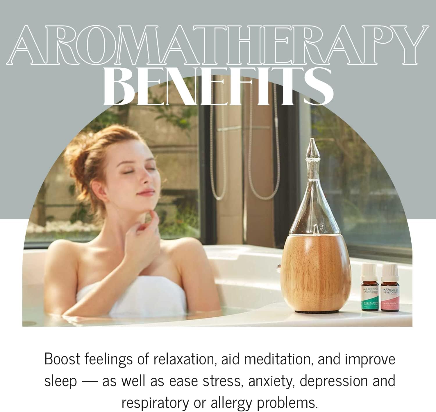 Raindrop 2.0 Aromatherapy Diffuser for Essential Oil, Waterless Glass Nebulizer w/Auto-Off Switch, BPA Free - Lightwood