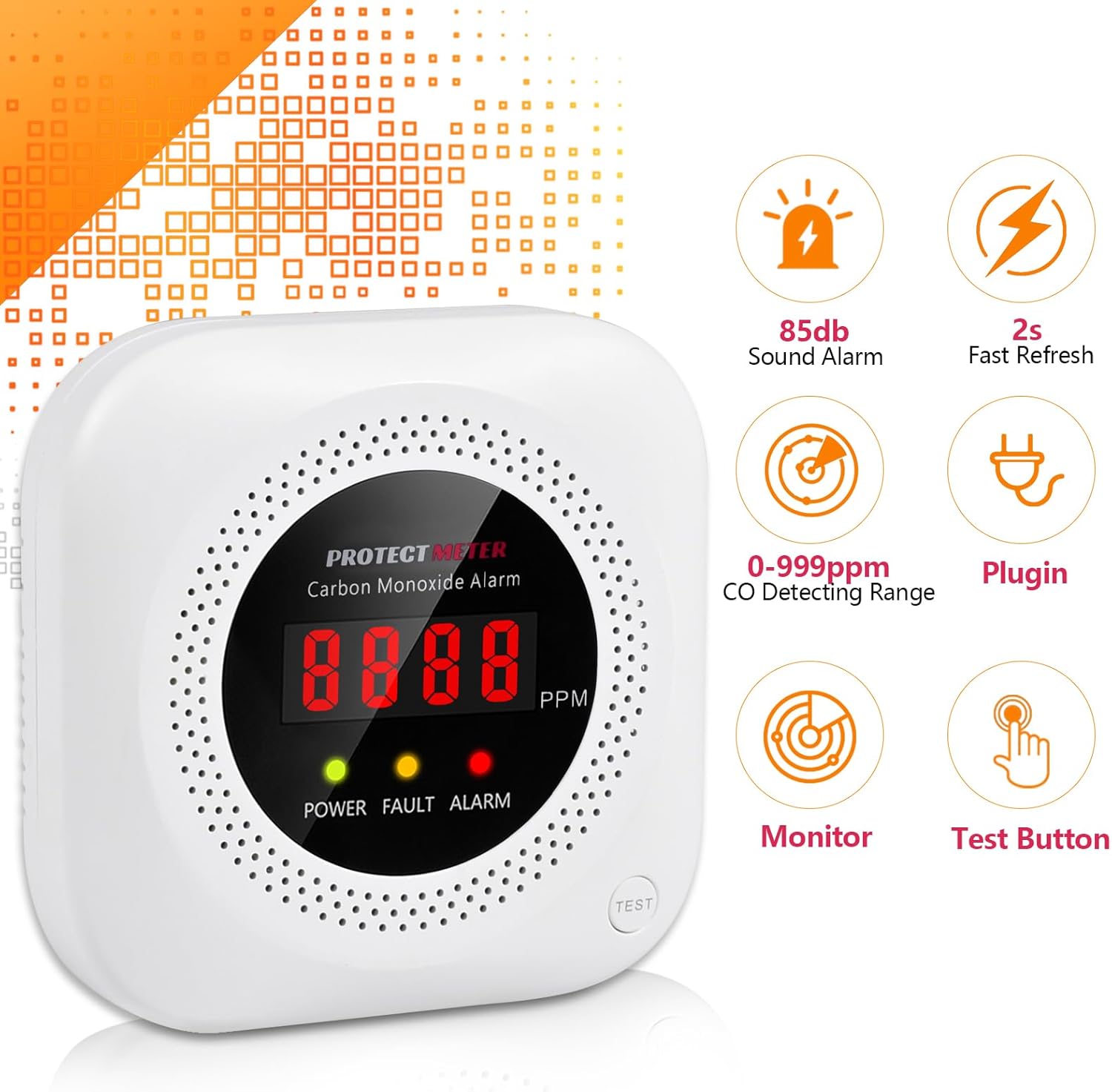 Carbon Monoxide Detectors Plug-in – 3 Pack Portable CO Alarm with Digital LCD Display, AC Wall Socket, Portable Carbon Monoxide Detector for Home, RV, Hotel Room – Protectmeter