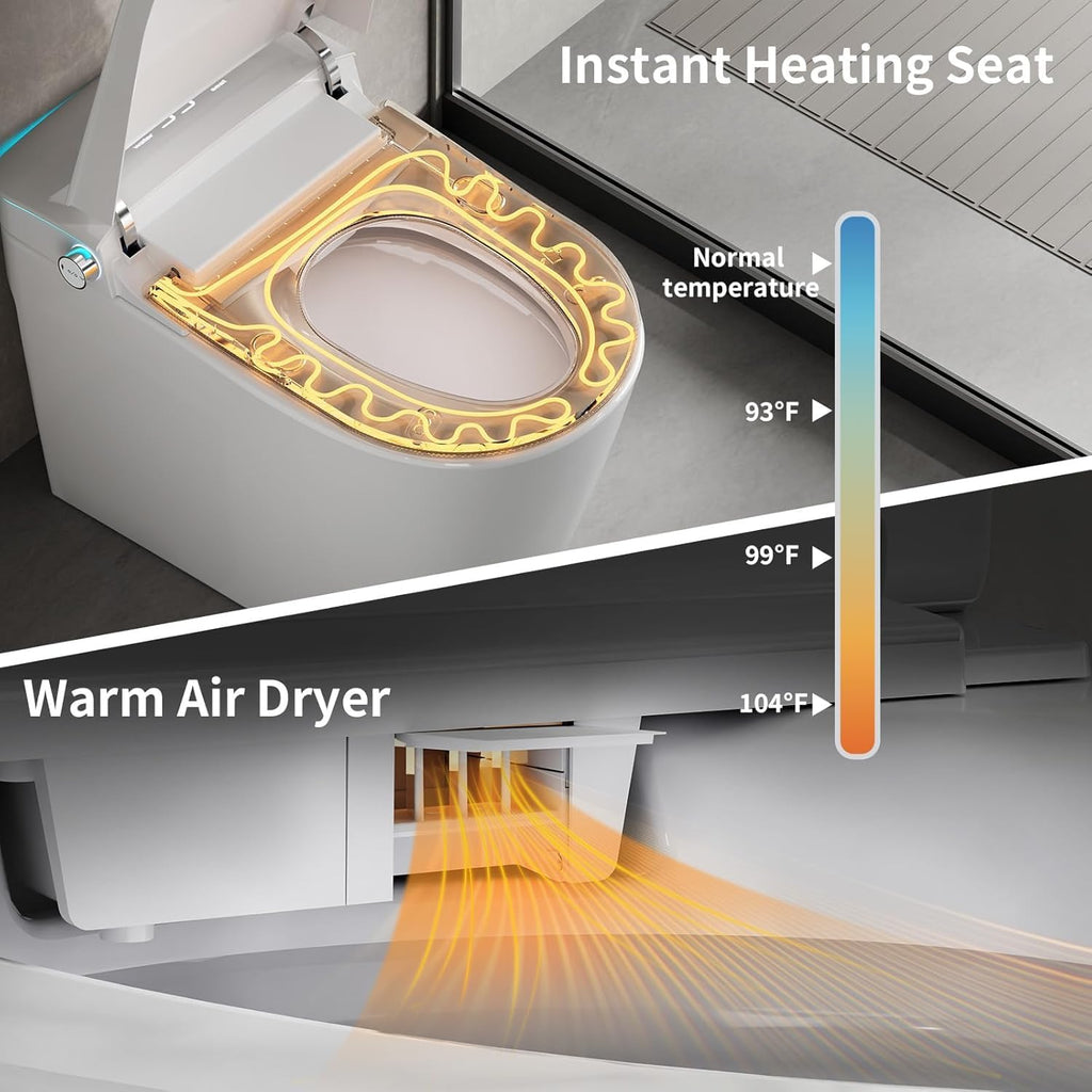Electric Bidet Smart Toilet, Voice Control, Auto Open/Close Lid & Seat with Radar and Foot Sensor, Auto Flushing, 6 Modes Warm Water Wash, Dryer, Heated Seat, 20-year warranty. (TD-769EV)