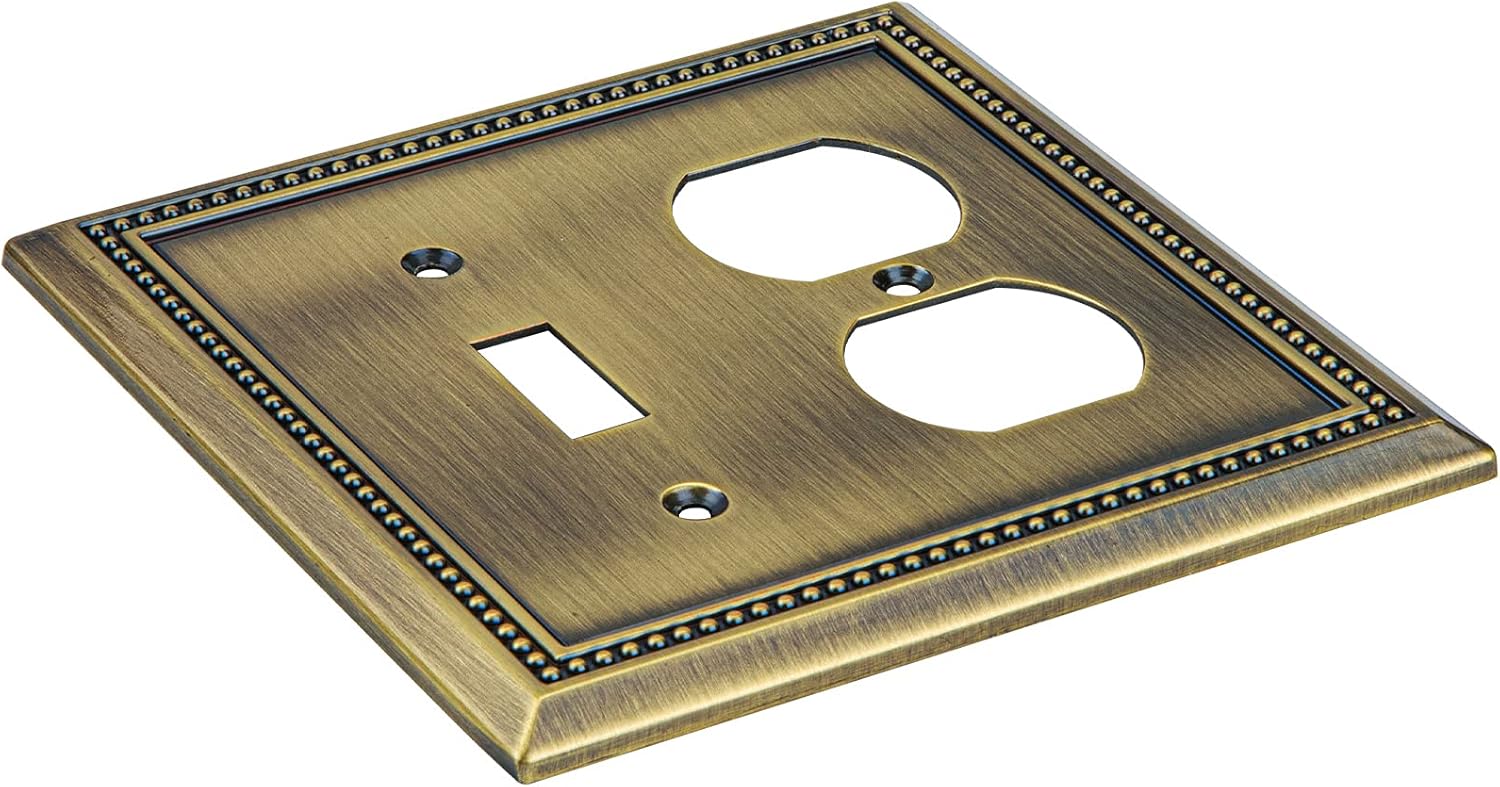 Henne Bery Sunken Pearls Heavy Duty Decorative Wall Plate Switch Plate Outlet Cover (Toggle/Duplex, Antique Brass)