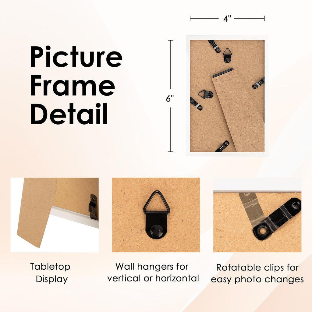 FIXSMITH 4x6 Picture Frame Set of 10, White Photo Frames Bulk with HD Plexiglass for Wall Hanging or Tabletop Display, Multi Picture Frames Collage for Wall Decor