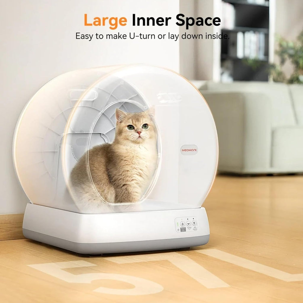 MeoWant Self Cleaning Cat Litter Box, Large Capacity Automatic Cat Litter Box with Integrated Safety Sensors, APP Control, Odor-Free for Multi Cats with Mat & Liner