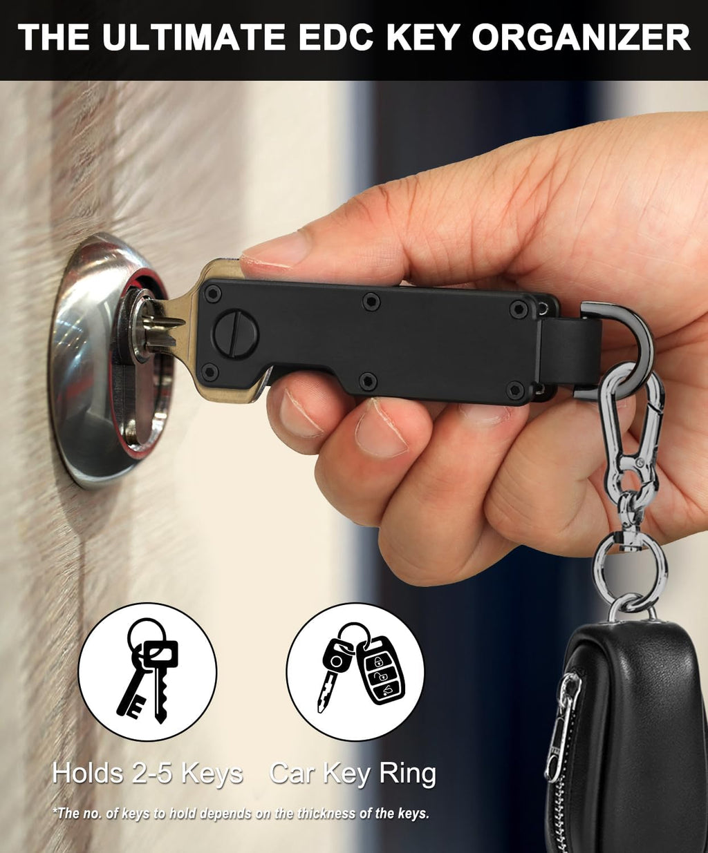 Mens Key Organizer - Compact Metallic Key Holder | Minimalist Innovative Keyholder | Smart Keychain Secures 1-5 Keys