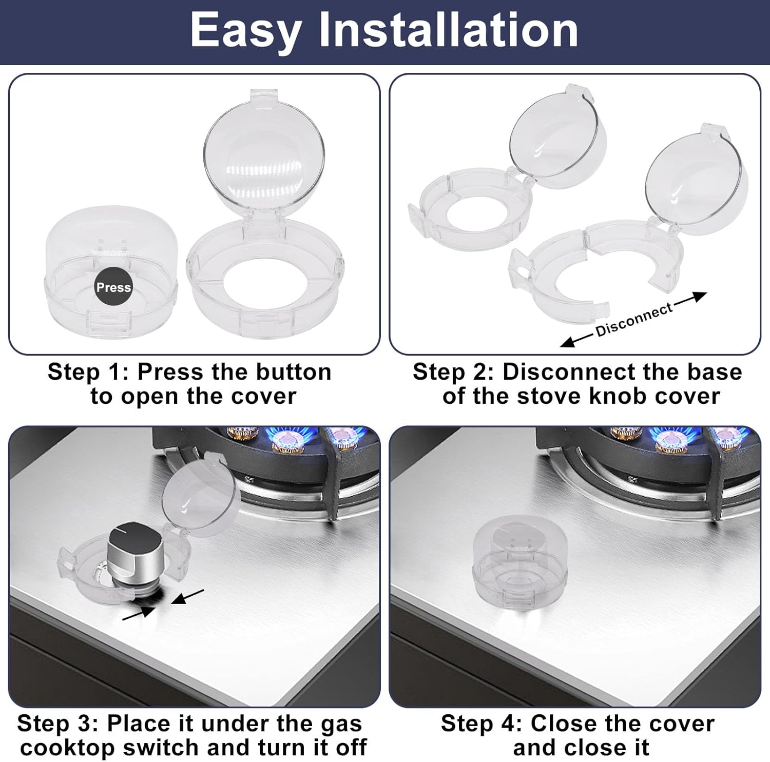 Stove Knob Safety Covers 6 PCS, Oven Knobs Covers for Child Safety, Upgraded Press Gas Stove Knob Locks with Adhesive, Child Proof Stoves Knobs Cover for Babies and Pets (White)