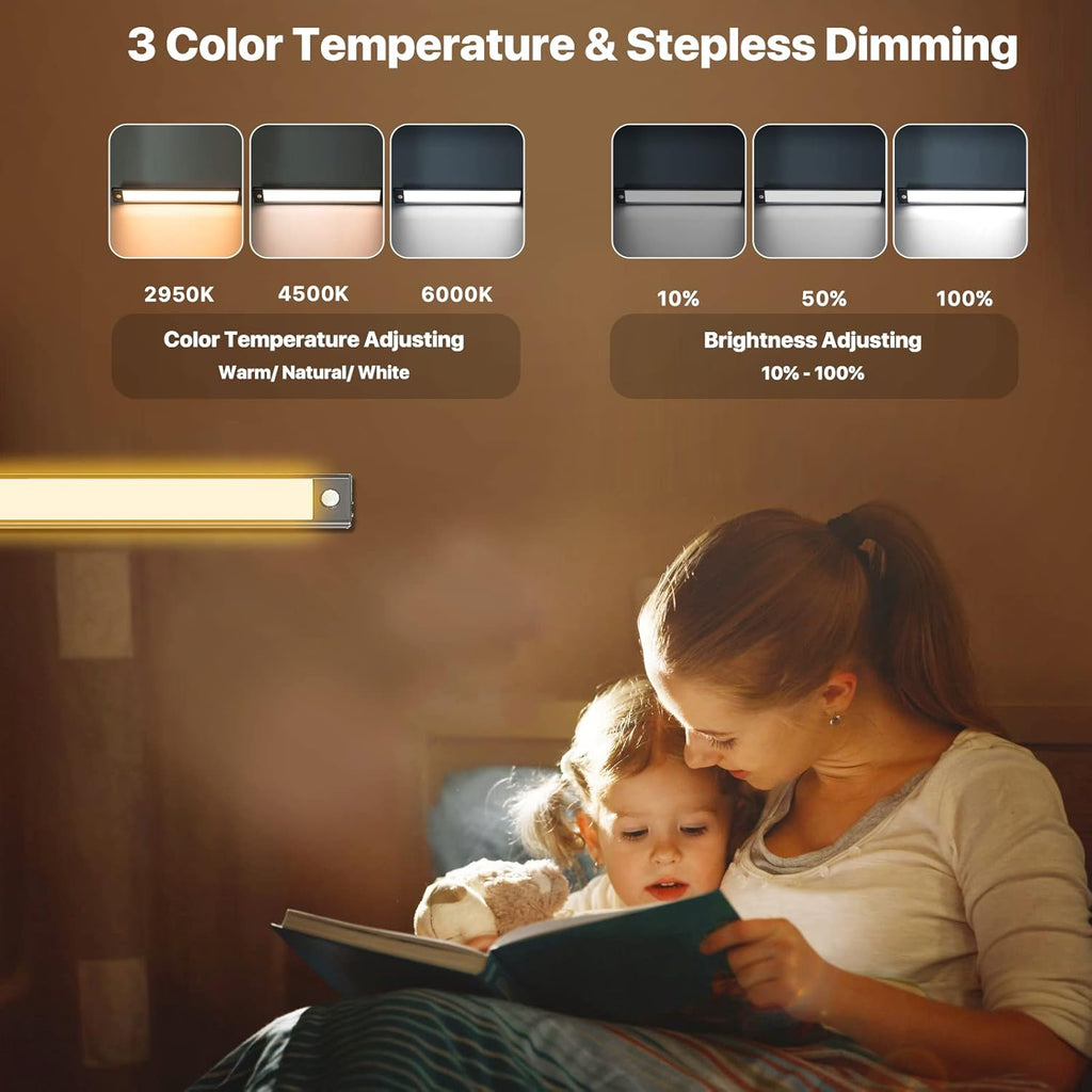 Under Cabinet Lights, 69 LED Closet Lights Wireless USB Charging, 3000mAh Battery Operated Motion Sensor Lighting Indoor 3 Color Dimmable 2 Pack
