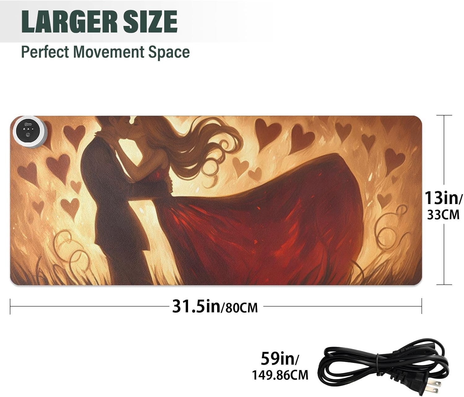 Large Heated Mouse Pad,Leather Desk Mat,31.5"x13",Hand Warmer Pads for Desk,Love(Brown)