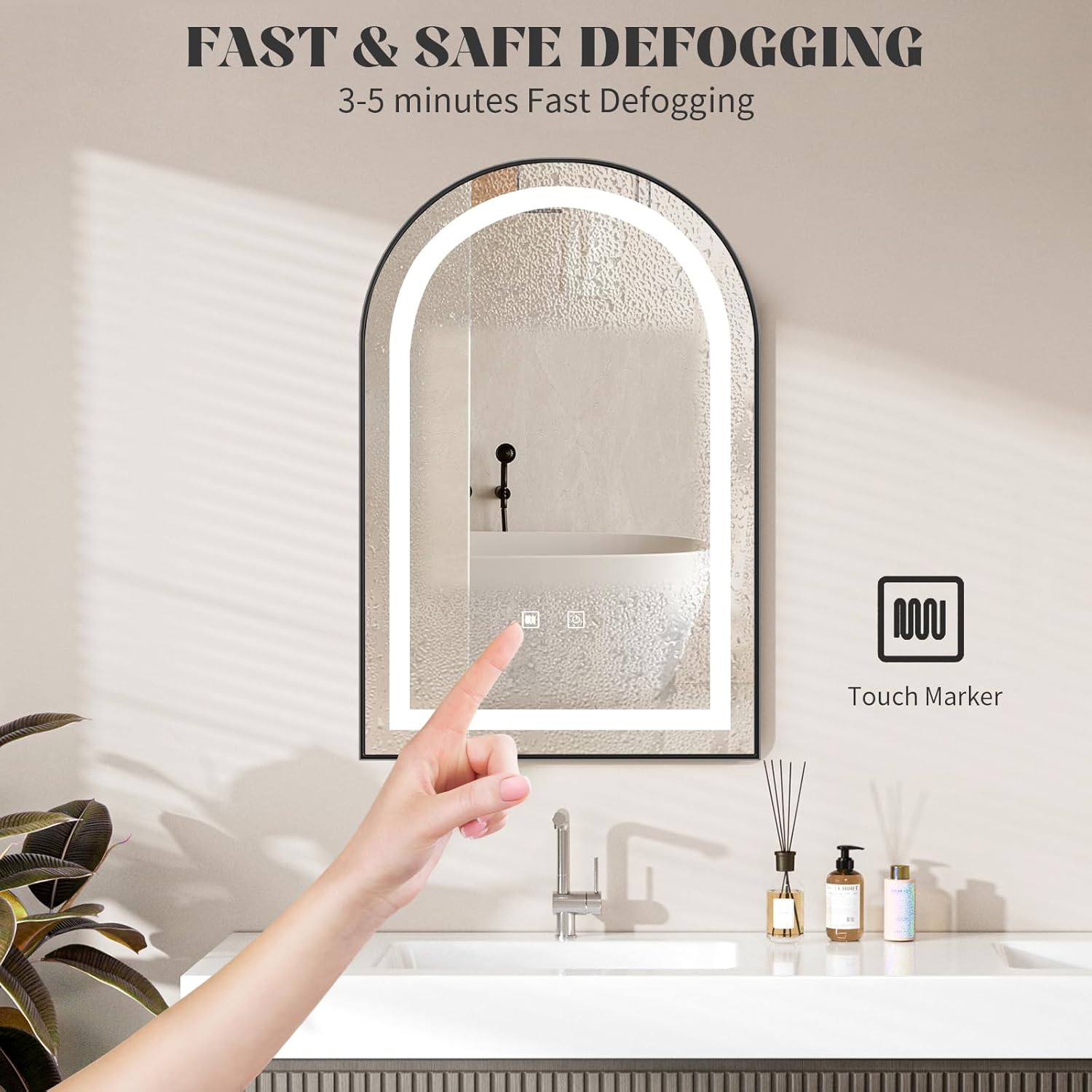 LED Bathroom Mirrors with Lights,24"x36"Black Arched Mirror for Bathroom,Fogless,3 Colors Dimmable,Anti-Fog,Wall Mounted Lighted Vanity Mirror,Black