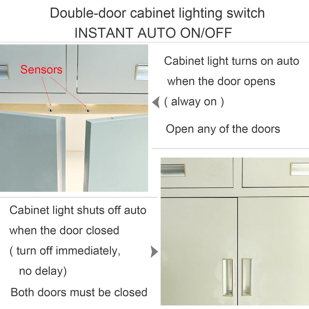 Door Open Automatic Turn On/Off Light Switch, 12V/24V Motion Sensor with 6ft Extension Cable for Cabinet Closet Wardrobe (Double Sensors)