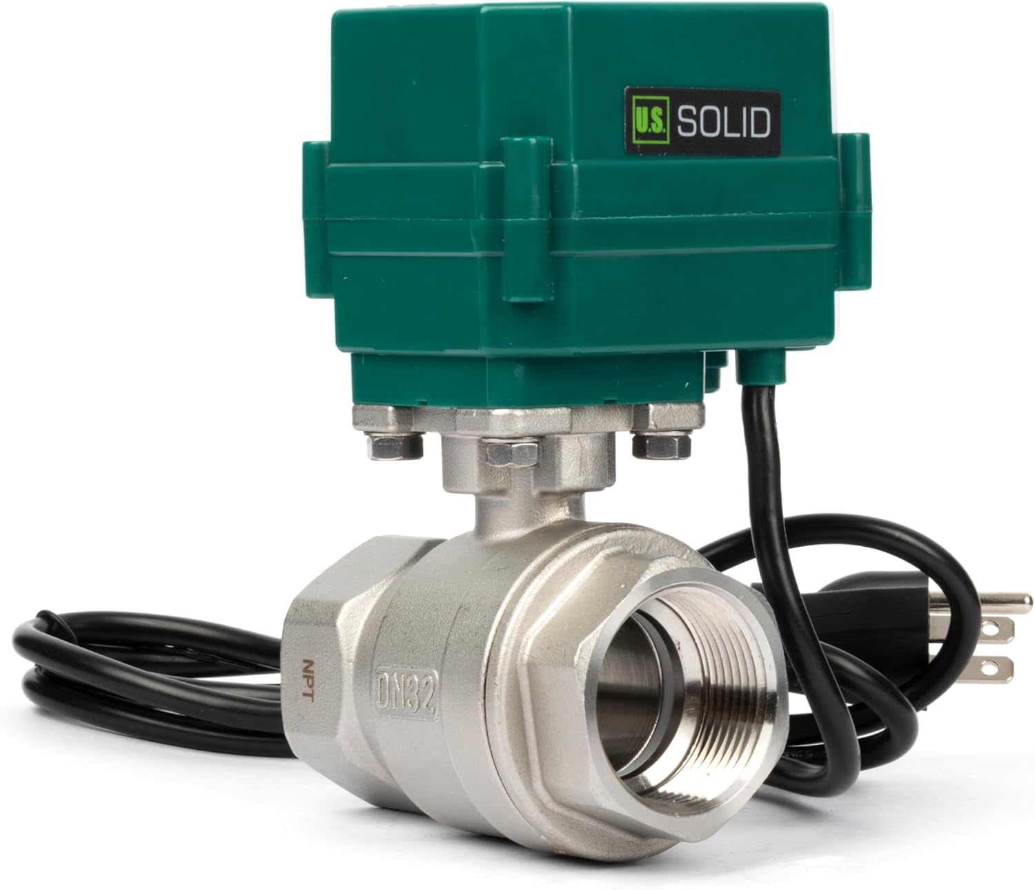 U.S. Solid 1-1/4" Motorized Ball Valve with US Plug 110VAC Stainless Steel Electrical Ball Valve,Auto Return, Normally Open