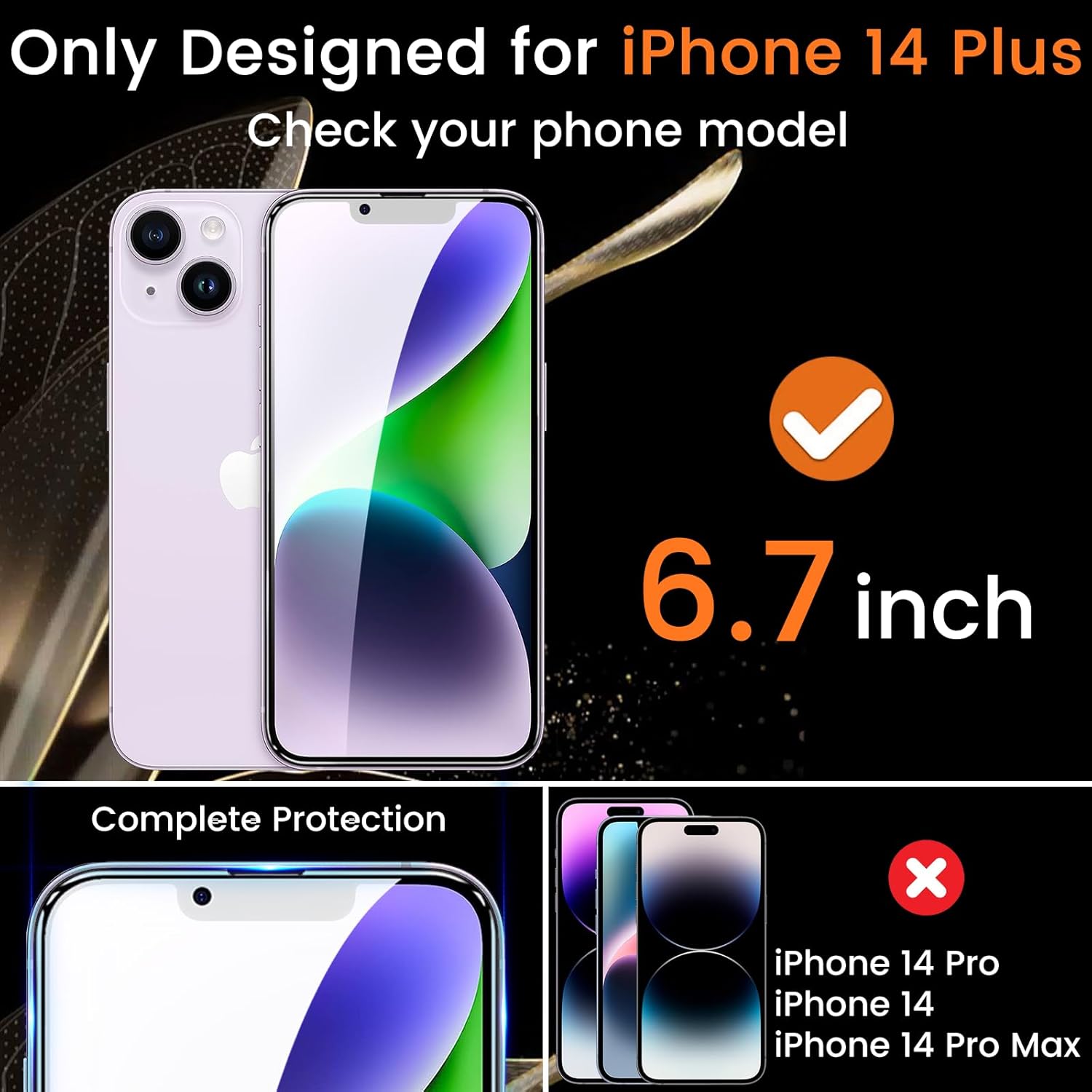 3+3 Pack Privacy Screen Protector for iPhone 14 Plus 6.7-Inch with 3 Pack Camera Lens Protector, Anti Spy Tempered Glass Film 9H Hardness Bubble Free Case Friendly