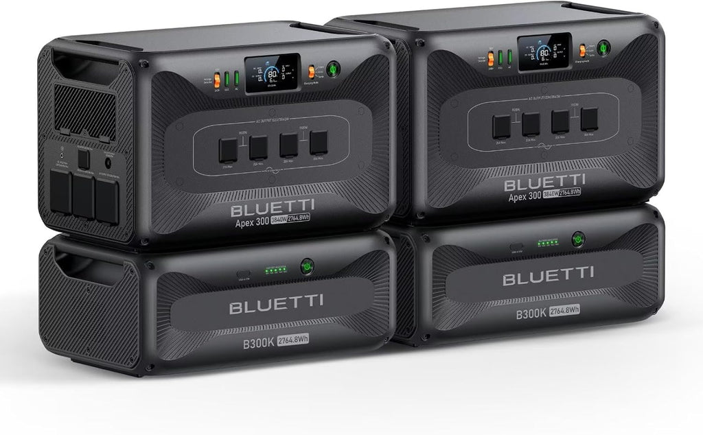 BLUETTI 2 Apex 300 Solar Generators & 2 B300K (2025 New), 11kWh LFP Battery Backup with 12 7680W AC Outlets, 120V/240V Dual Voltage Output, Ultimate Modular Power for Home and Emergency Backup