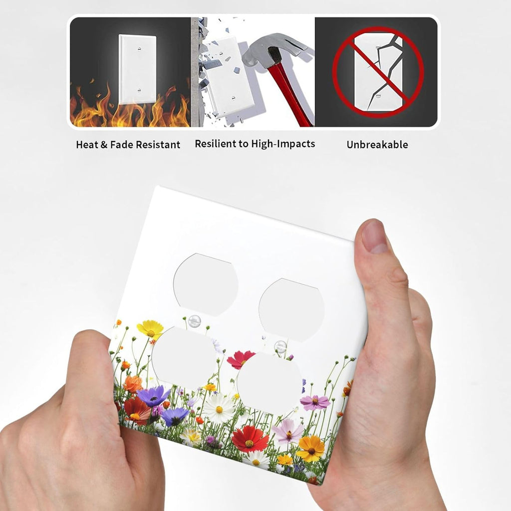 Outlet Covers Colorful Wildflowers Plant Floral Daisy 2 Gang Double Duplex Decorative Light Switch Covers Electrical Wallplates Socket Faceplate For Bed Room Living Room Decor