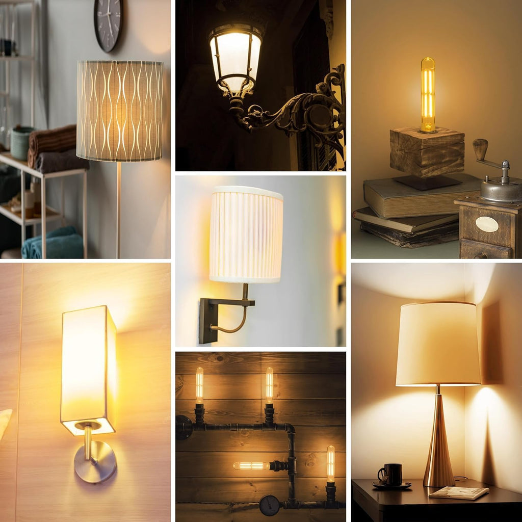 8.9IN LED Light Bulbs E26 Base, 6W 800LM 2700K Soft White T10 T9 Vintage Edison Bulbs Dimmable, AC 120V Equal 80 Watt Clear Glass Long Tubular Filament Bulb, UL Listed - 2Pack