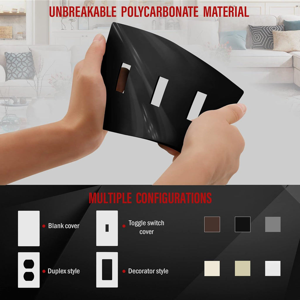 ENERLITES Screwless Triple Toggle Switch Wall Plate, Child Safe Light Switch Cover, Standard Size 3-Gang 4.68" x 6.53", Unbreakable Polycarbonate Thermoplastic, UL Listed, SI8813-BK, Glossy, Black