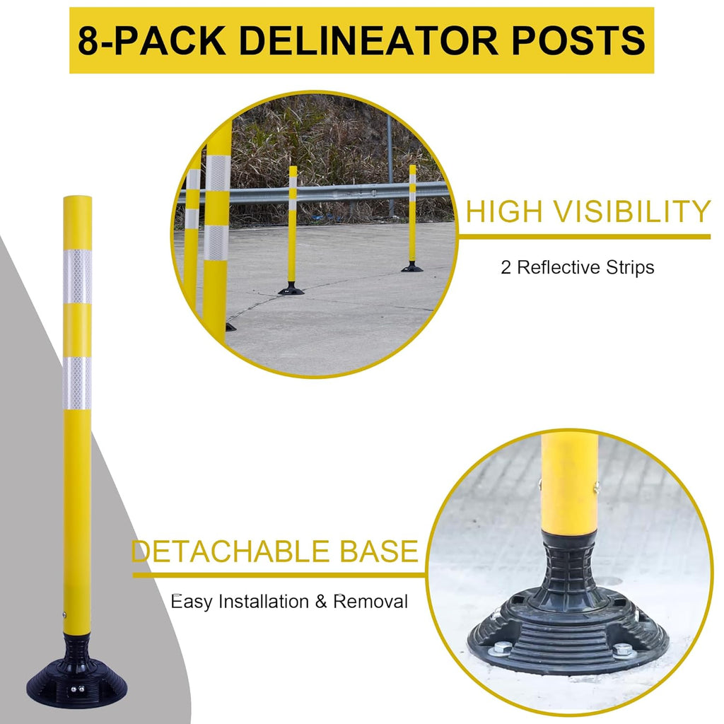 36 Inch Heavy Duty Traffic Cones 8-Pack with Spring Base - OrangeStar Reflective Safety Cones for Construction Zones, Highways, Parking Lots - Yellow Road Delineators