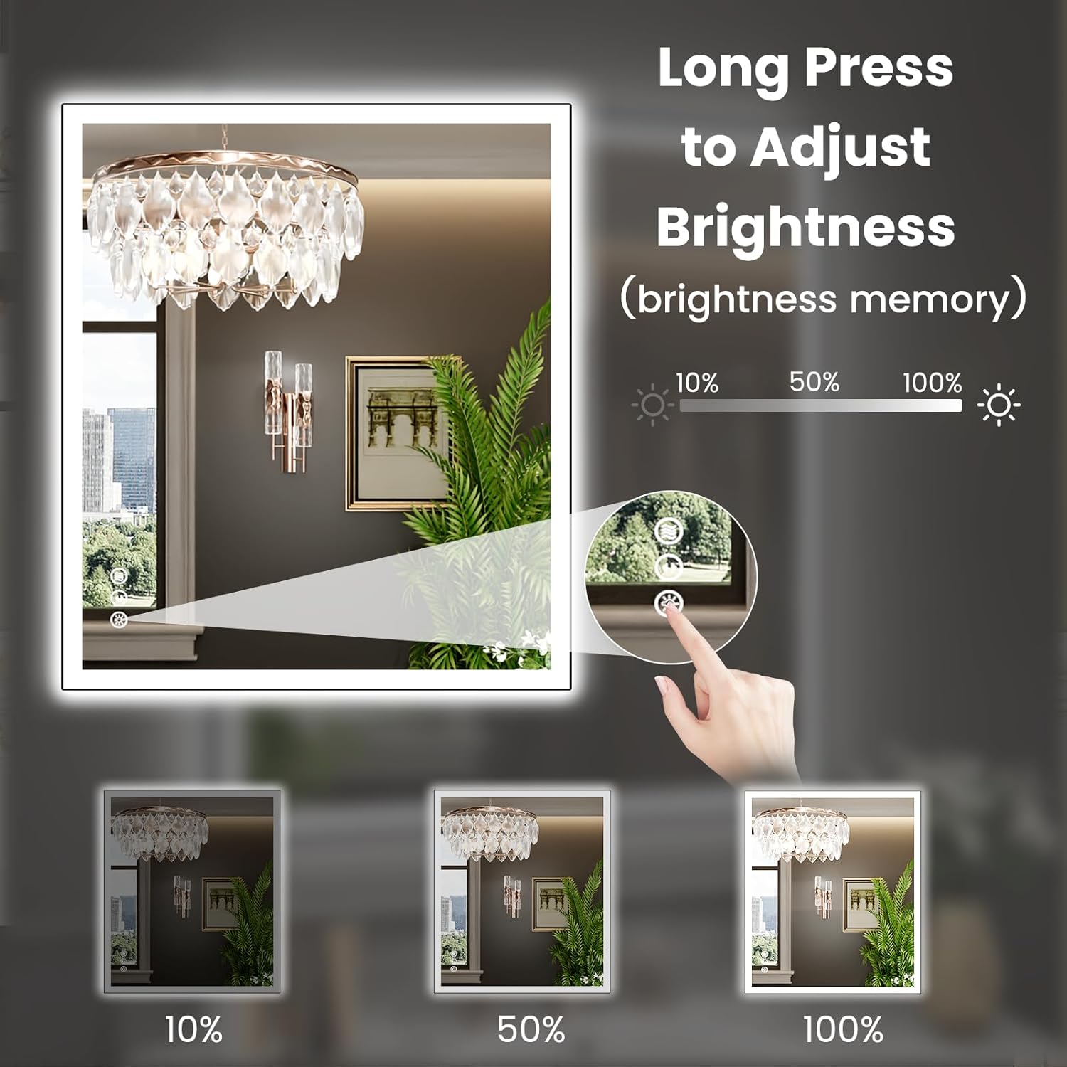 WTTY 32"X36" LED Bathroom Mirror with Black Frame, Bathroom Vanity Mirror with Lights for Wall, Front Light and Backlit, Anti-Fog, Dimmable, 3 Colors, Shatterproof, Memory, Horizontal/Vertical