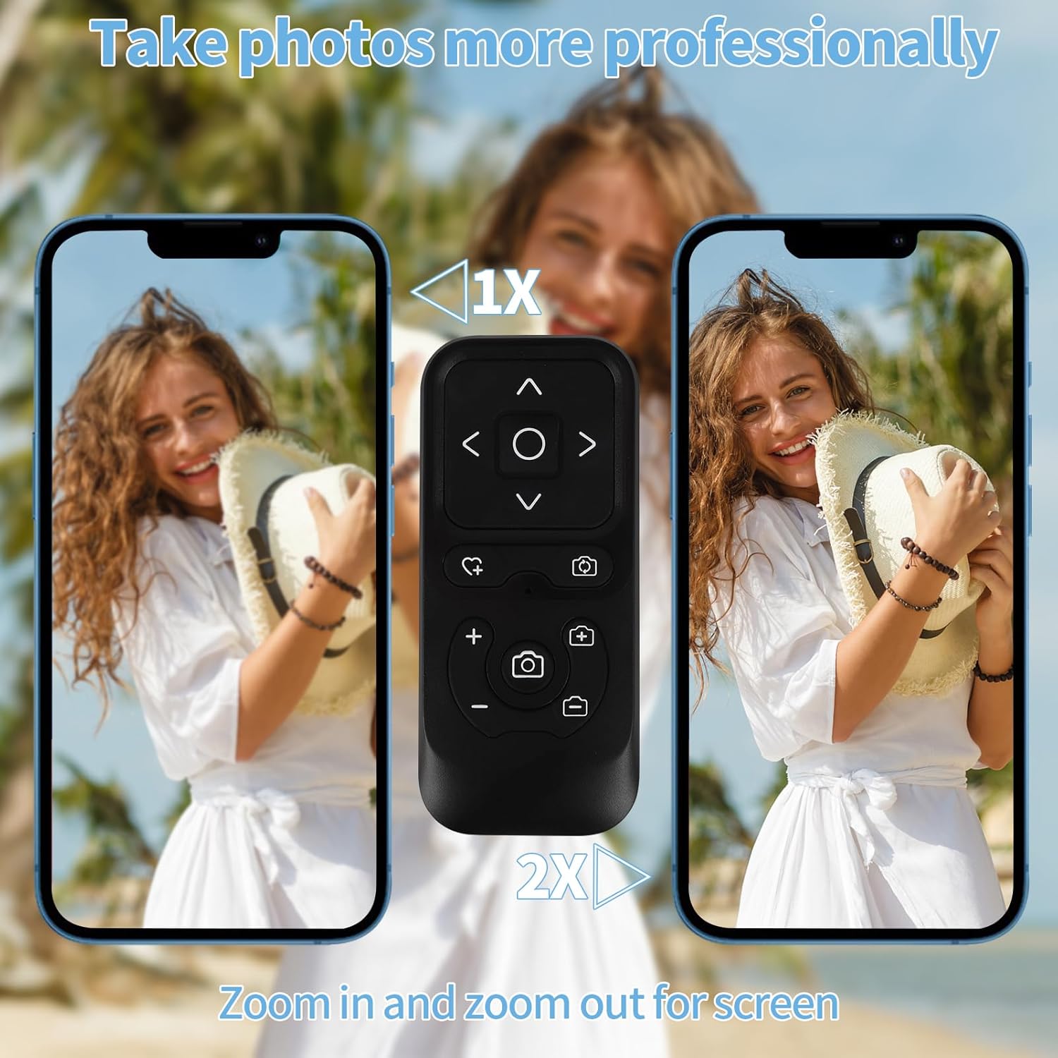 Wireless Camera Remote Control for iPhone, Control Phone Camera Shutter and Zoom, Control Scrolling Remote for Tiktok Videos, Page Turner for Kindle App, for iOS, Android, iPad (Black)