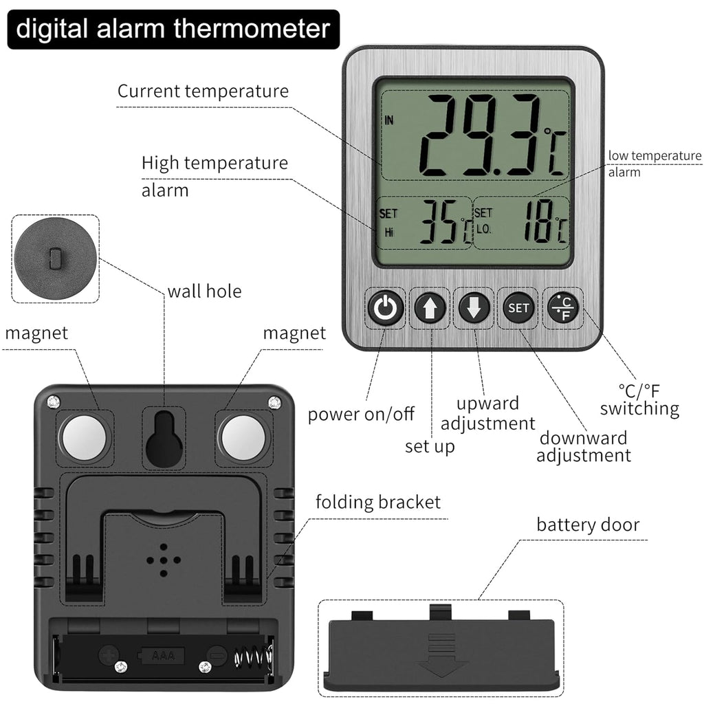Refrigerator Thermometer Freezer Alarm Digital Freezer Thermometer Fridge Thermometer with Extra Sensor high and Low Temperature Alarm 2pcs White zz10