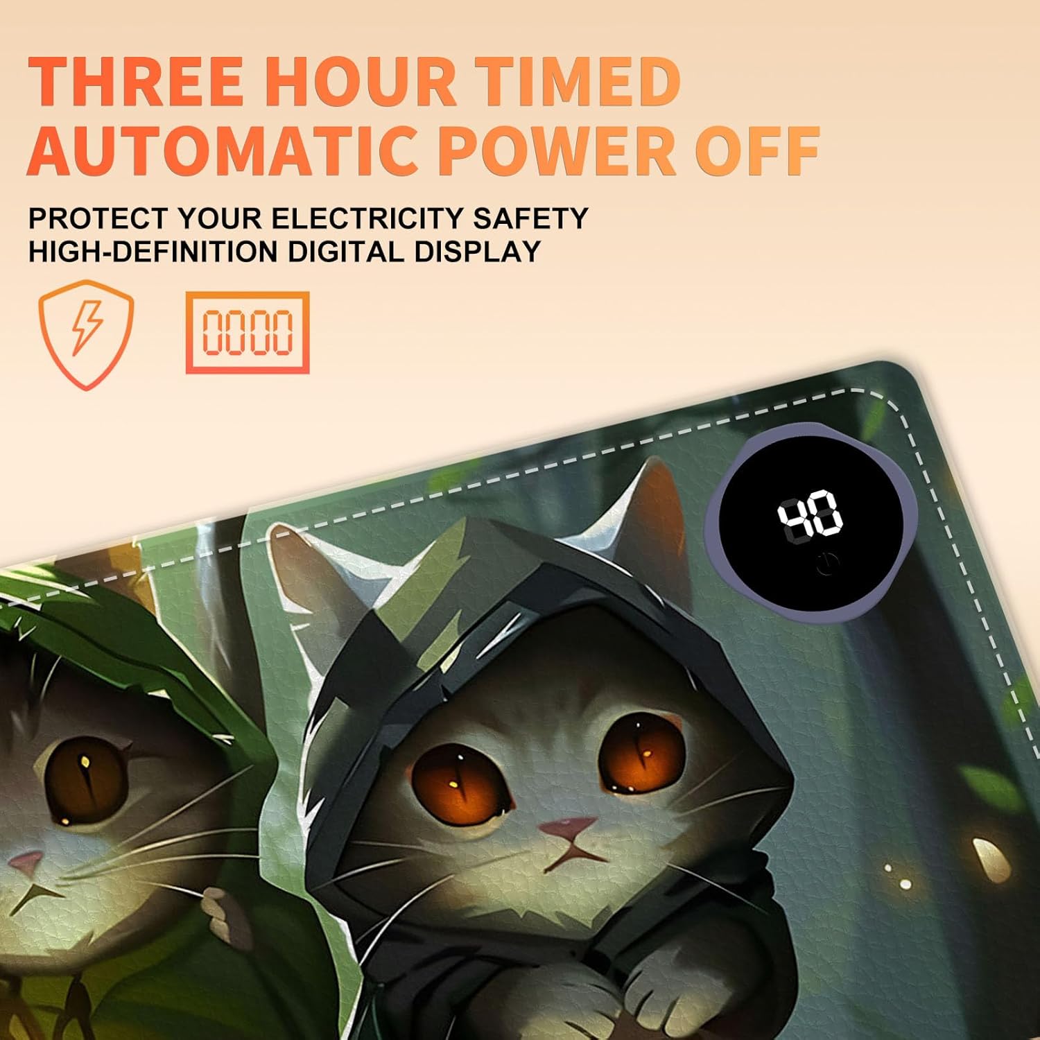 Heated Mouse Pad, Warm Desk Pad, Keyboard Mat 31.5 x 13 Inch Intelligent Fast Heating, 3 Speed Adjustable, Timed Auto Power Off for Game Office Home,3 Cat Apostles Carrying Lanterns