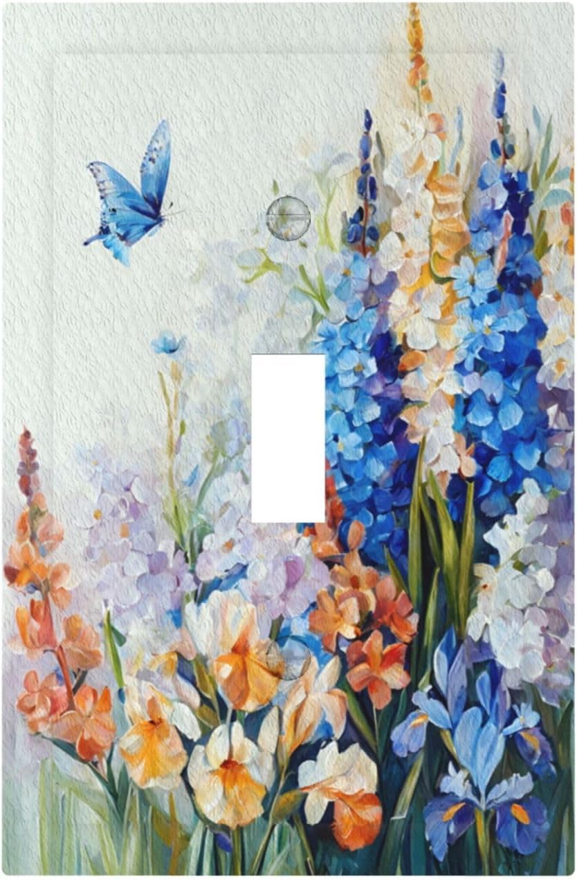 Decorative Light Switch Plate Covers Rustic Colorful Floral Garden Flowers 1 Gang Light Switch Cover Plate Single Toggle Wall Plate Outlet Covers Faceplate for Country Bedroom Home Decor