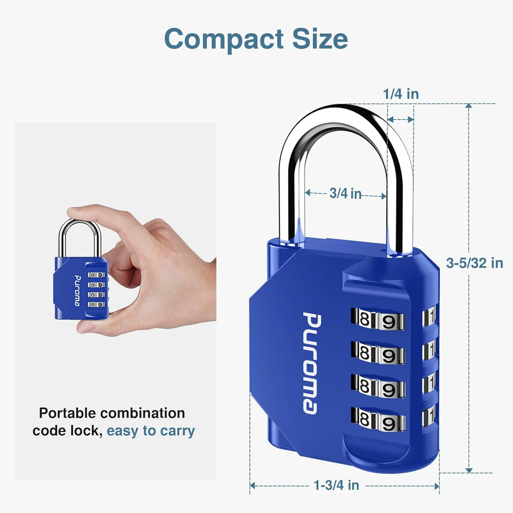 Puroma 4 Pack Combination Lock for Locker 4 Digit Outdoor Waterproof Padlock for School, Gym, Sports, Fence, Toolbox, Gate, Case, Outdoor, Hasp Storage, Cabinets (Blue)