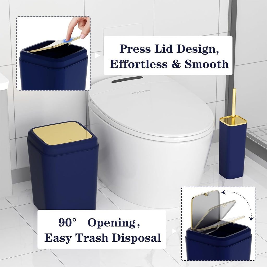 Bathroom Accessories Set - 25PC Bathroom Set with Shower Curtain and Rugs, Blue Bathroom Set, Bathroom Accessory Set with Press-on Lid Trash Can, Soap Dispenser and Qtip Holders