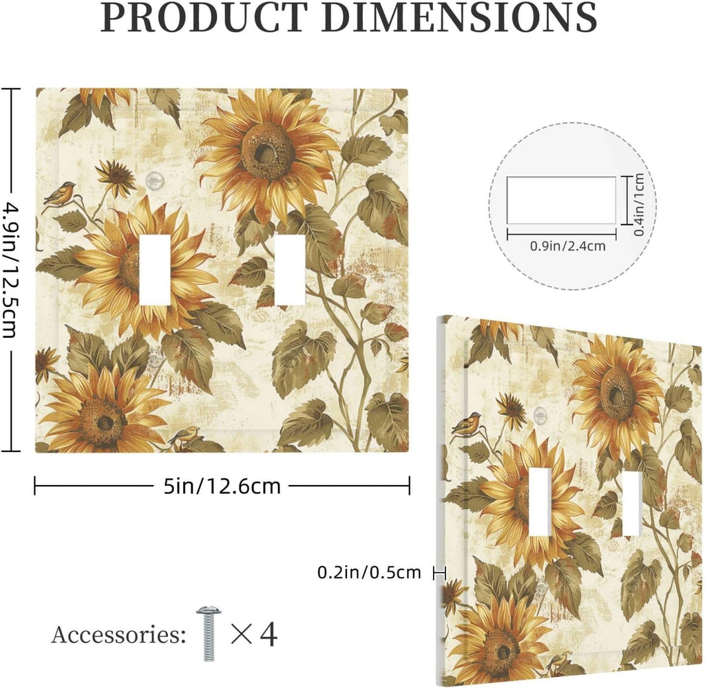 Decorative Switch Plates Rustic Sunflower Floral Pattern 2 Gang Double Toggle Outlet Light Switch Cover Wall Plate Electrical Faceplate for Bedroom Cabin Decor