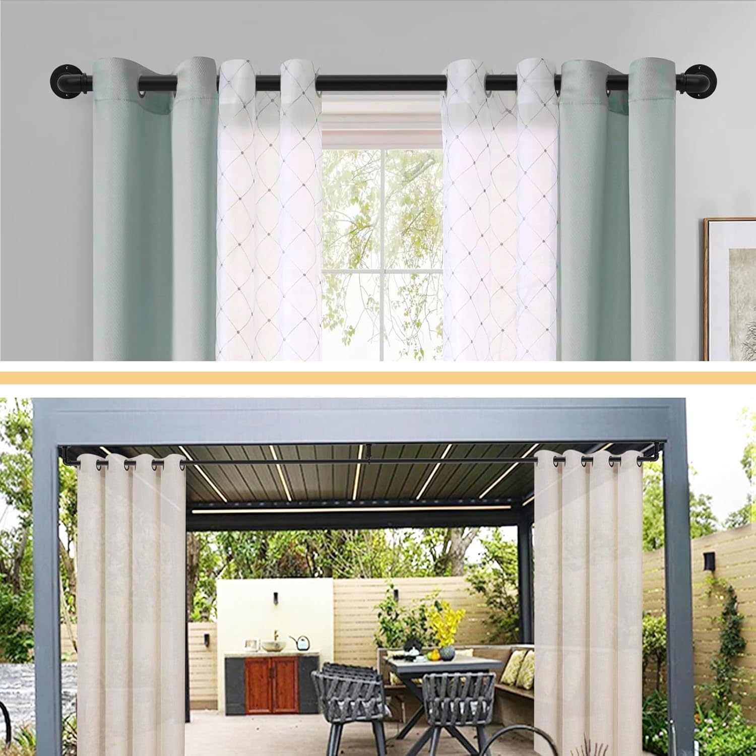 Black Curtain Rods 18 to 88 Inch, Industrial Curtain Rods,Adjustable Length,1 in Diameter Pipe,Wall or Ceiling Mounted,for Bedroom and Living Room(Black 18” to 88”)