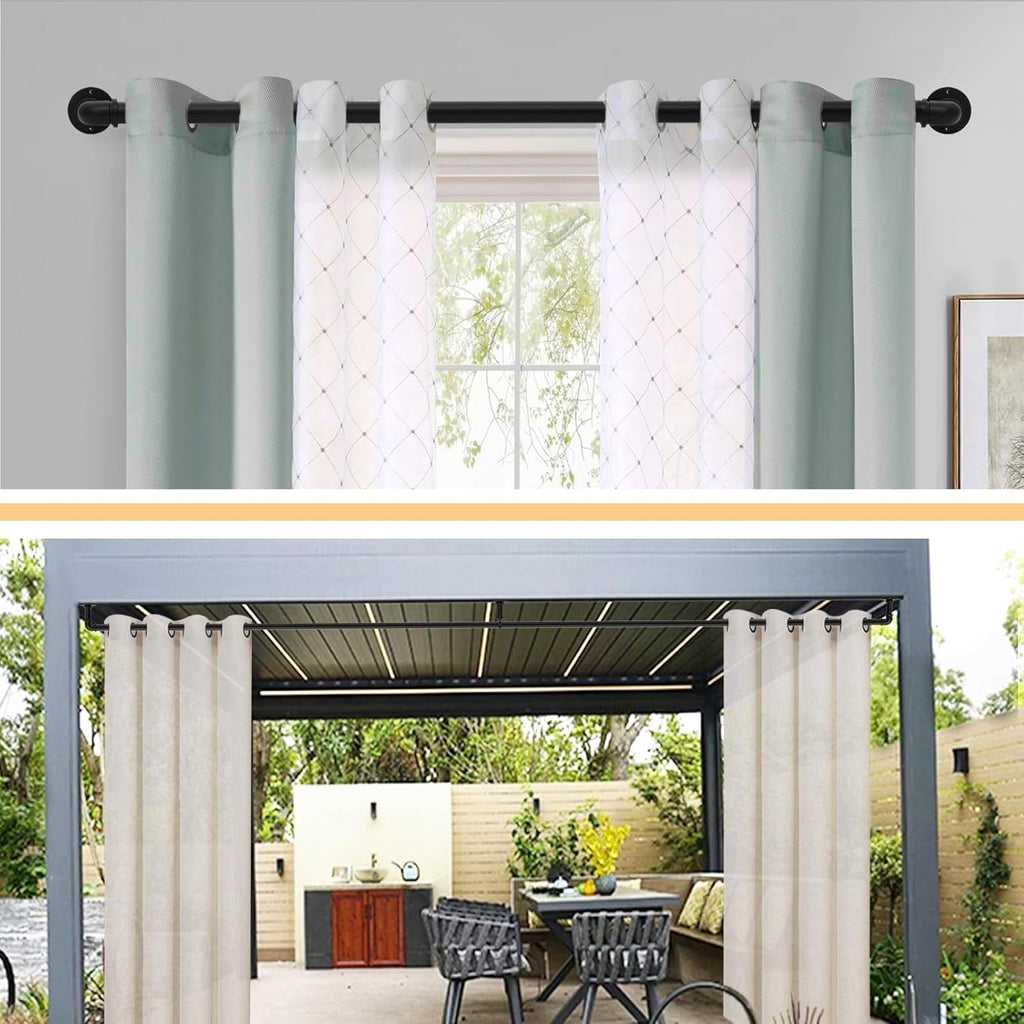 Black Curtain Rods 18 to 45 Inch, Industrial Curtain Rods,Adjustable Length,1 in Diameter Pipe,Wall or Ceiling Mounted,for Bedroom and Living Room(Black 18” to 45”)