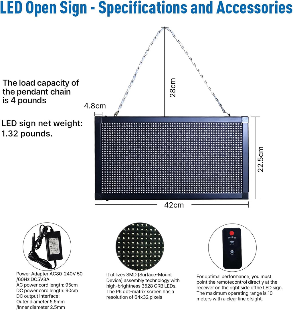 LED Open Closed Sign for Business, 16.5"x9" Waterproof Outdoor Store Window Sign with Remote Control, Alarm Clock, Calendar, Temperature Display for Retail Shop, Cafe, Restaurant